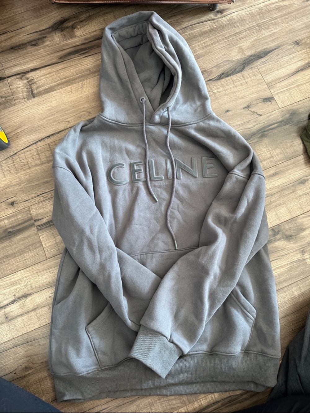Celine Embossed Gray Men's Hooded Sweatshirt - Picture 2 of 4
